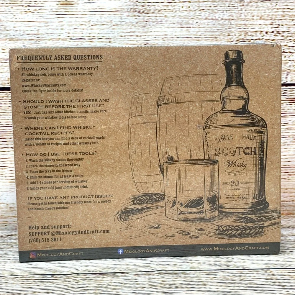 Mixology & Craft Whiskey Set Old Fashioned Glasses Granite Stone Coasters 🆕 NEW